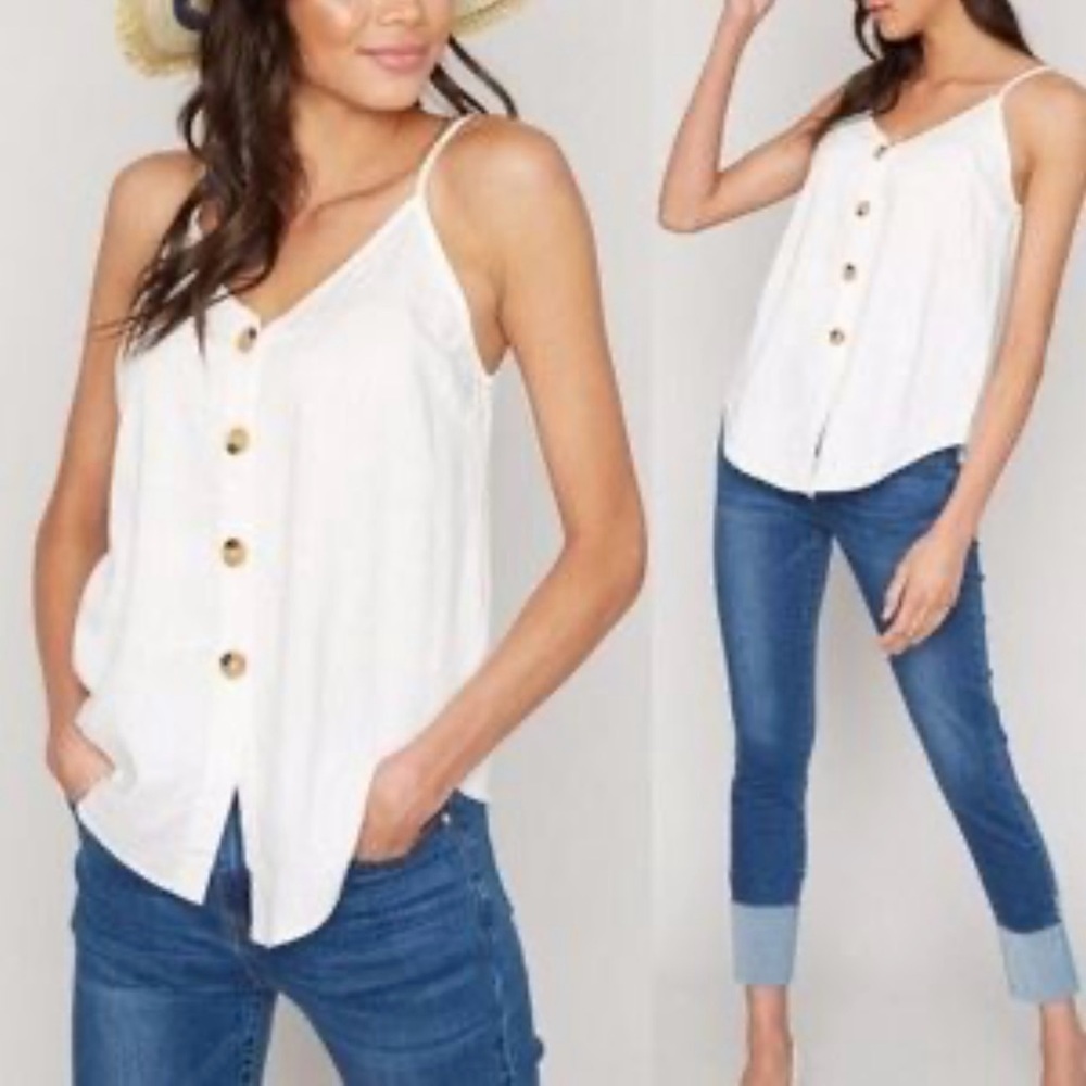 FSL  t apparel White Button-Down Strappy Topsz medium.